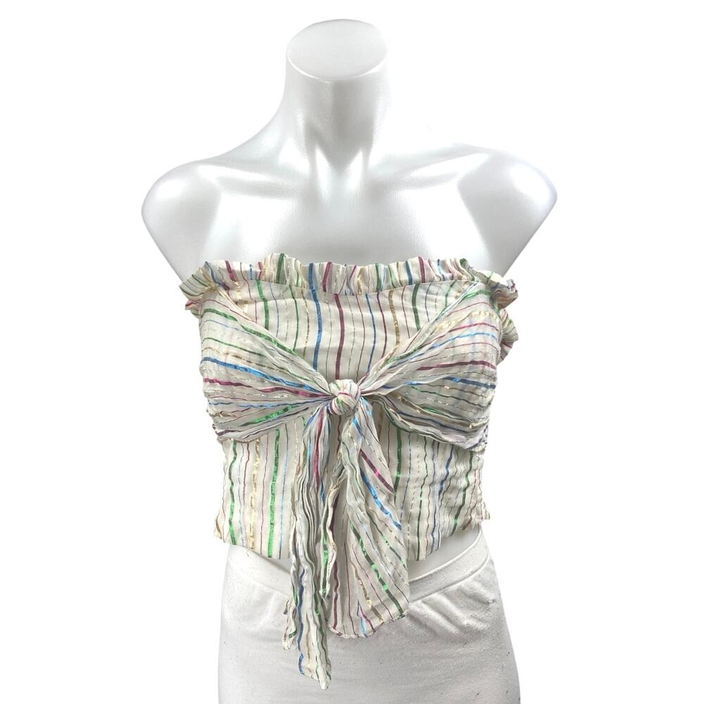 Do+Be Multicolor Striped Strapless Sleeveless Tube Bandeau Tie Crop Top Size M